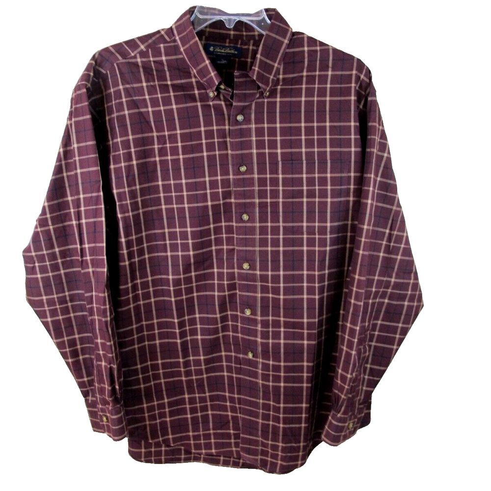 Brooks Brothers Long Sleeve Button‎ Down Shirt Men's XL Maroon Check Cotton